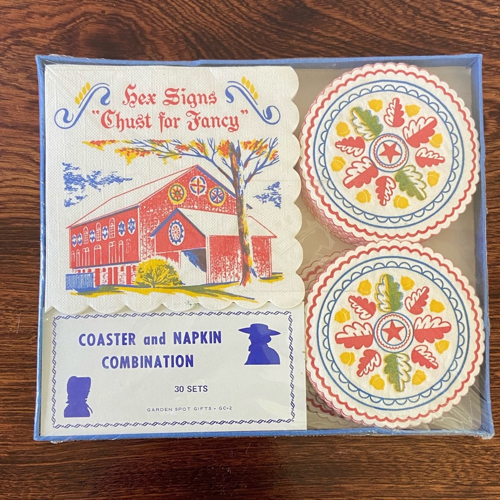 Vintage Hex Signs Chust for Fancy Coaster & Napkin Set Cocktail